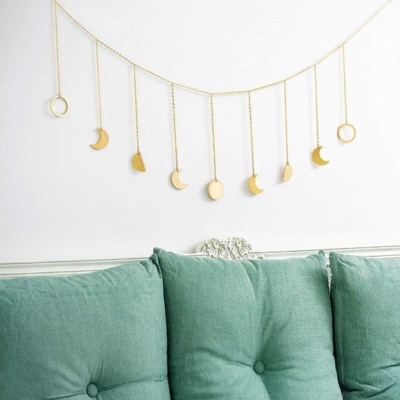 Mkono Moon Phase Wall Hanging Boho Aesthetic Room Decor Metal Moons Garland Hang
